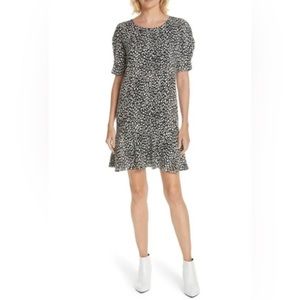 Joie Angeni Leopard Print Puff Sleeve Black White Dress Size S